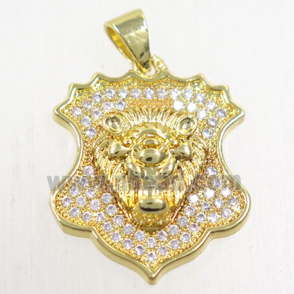 copper leo pendants paved zircon, gold plated