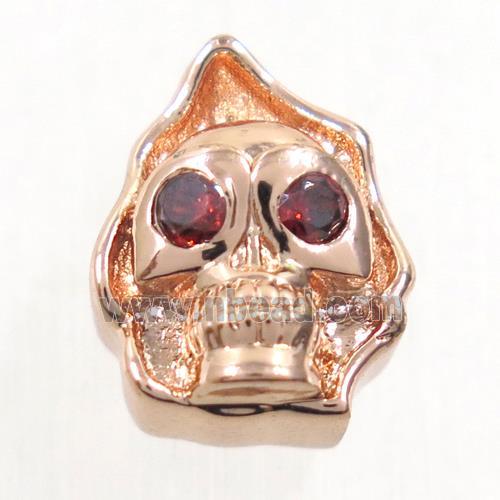 copper skull beads paved zircon, rose gold