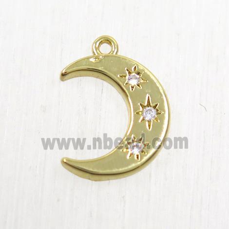 copper moon pendant paved zircon, gold plated