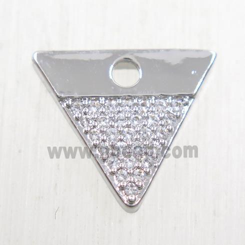 copper triangle pendant paved zircon, platinum plated