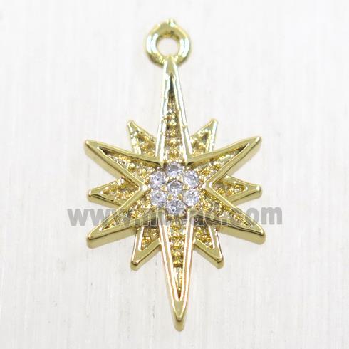 copper northstar pendant paved zircon, gold plated