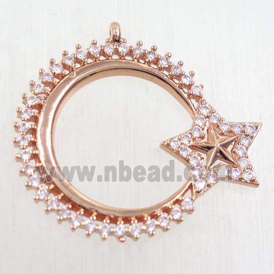 copper moon star pendant paved zircon, rose gold