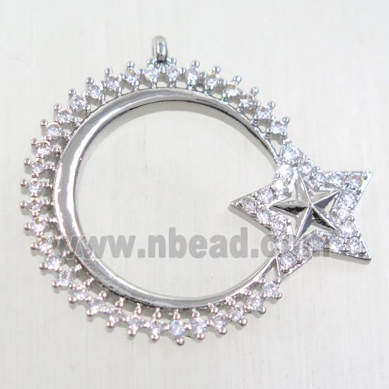 copper moon star pendant paved zircon, platinum plated
