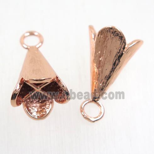 copper bellcaps pendant, tassel bail, rose gold