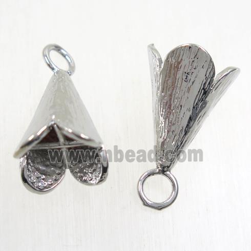 copper bellcaps pendant, tassel bail, platinum plated