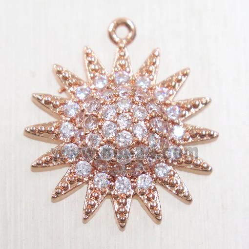copper sun pendant paved zircon, rose gold