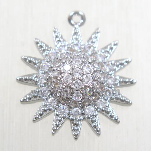 copper sun pendant paved zircon, platinum plated