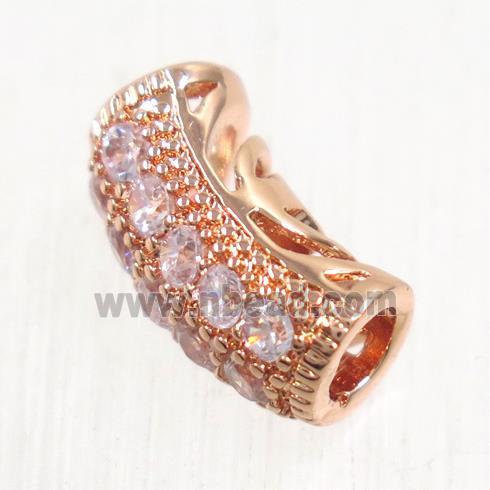 European Style copper tube beads paved zircon, rose gold