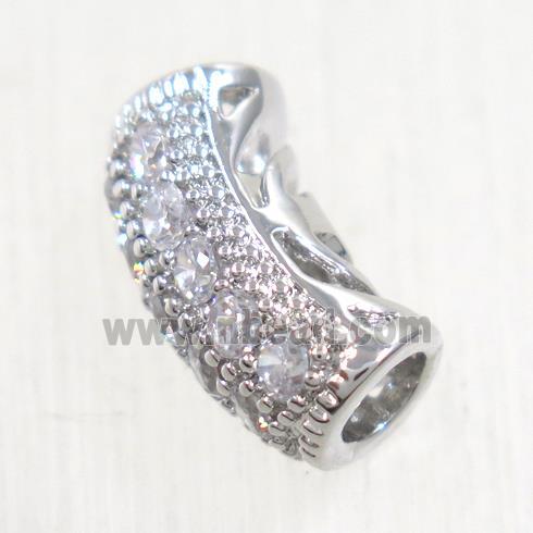 European Style copper tube beads paved zircon, platinum plated