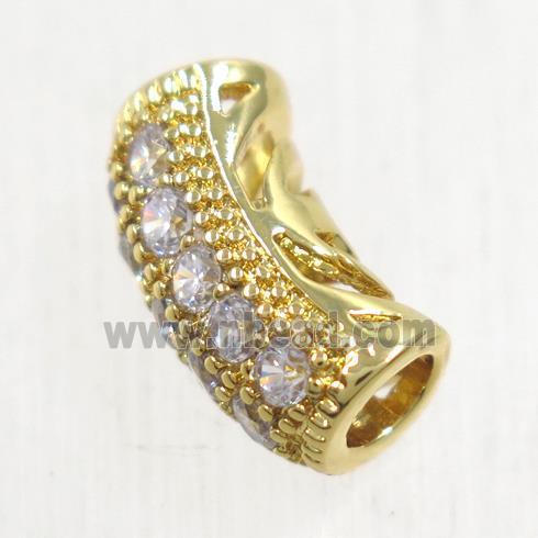 European Style copper tube beads paved zircon, gold plated