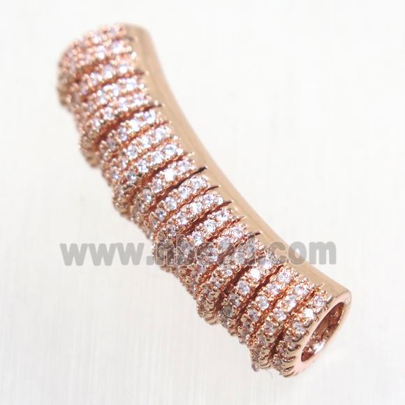 European Style copper tube beads paved zircon, rose gold