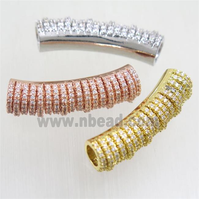 European Style copper tube beads paved zircon, mixed color
