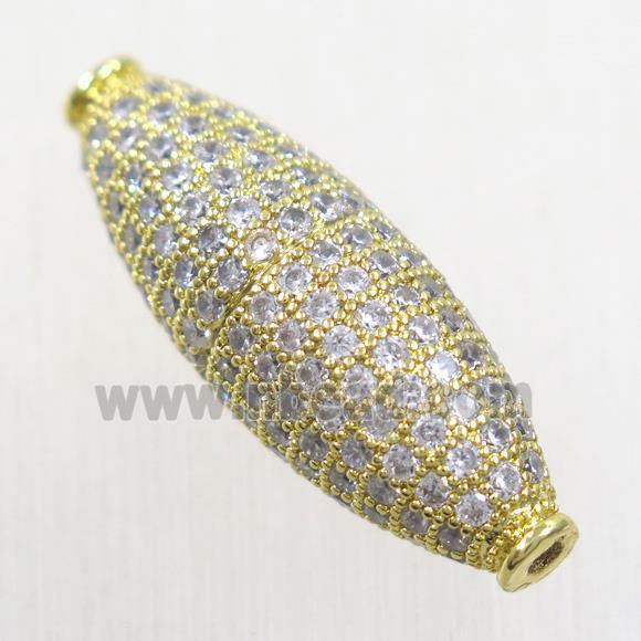 copper oval beads paved zircon, gold plated