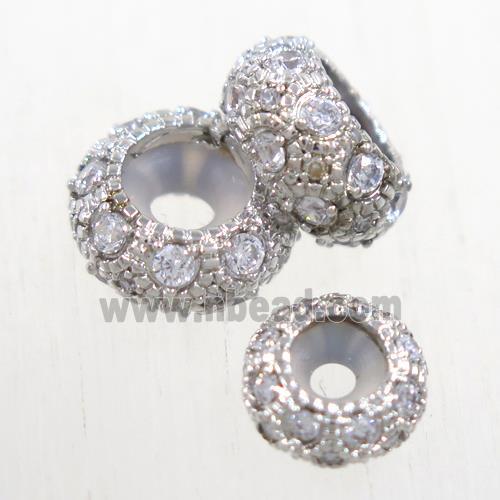copper rondelle beads paved zircon, platinum plated