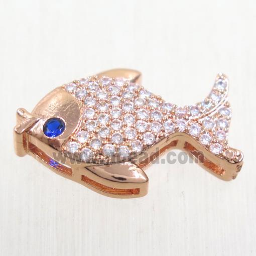 copper fish pendant paved zircon, rose gold