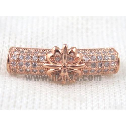 copper bracelet bar pave zircon, rose gold plated
