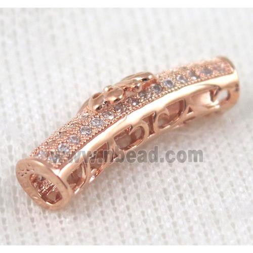 copper bracelet bar pave zircon, rose gold plated