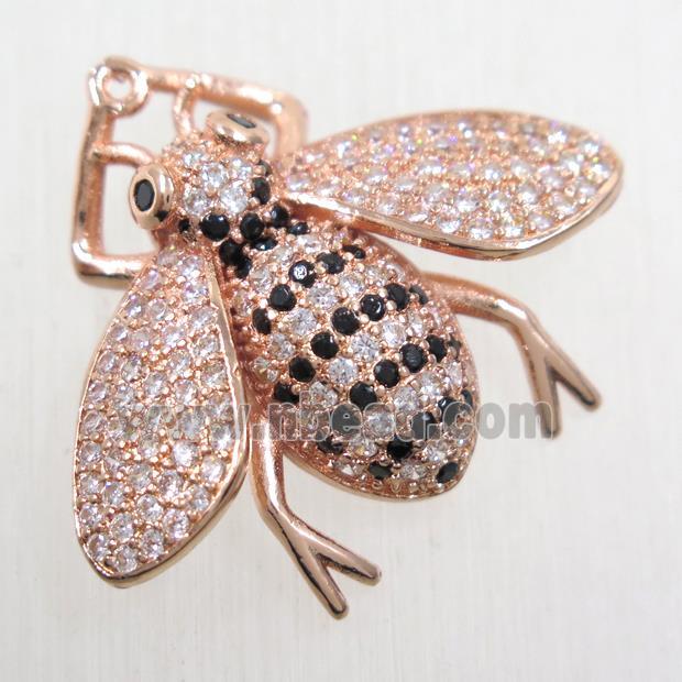 copper Honeybee pendant paved zircon, rose gold