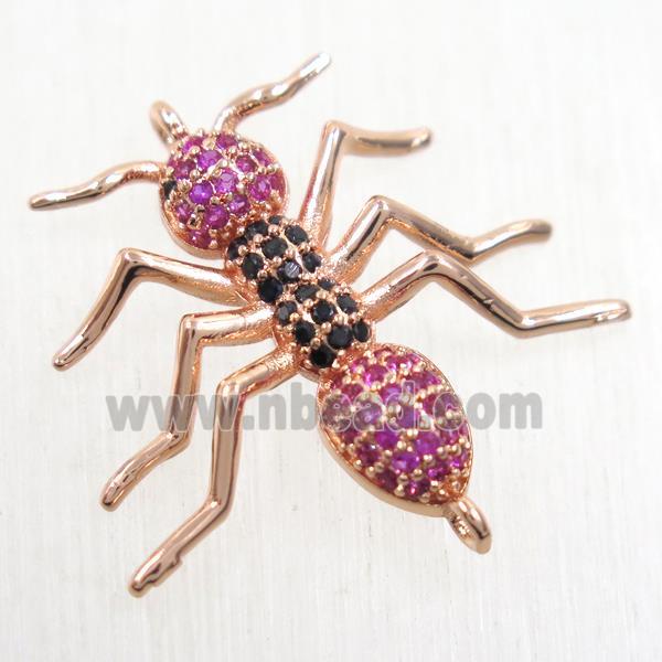 copper ant connector paved zircon, rose gold