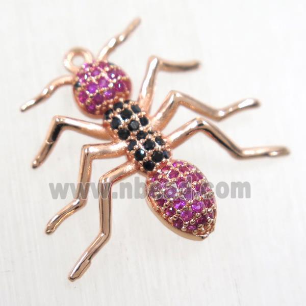 copper Ant pendant paved zircon, rose gold