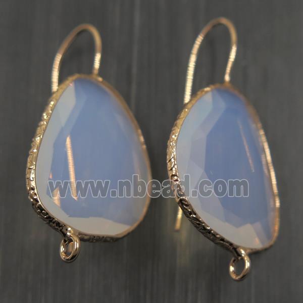 white opalite crystal glass earring hook with loop, gold plated