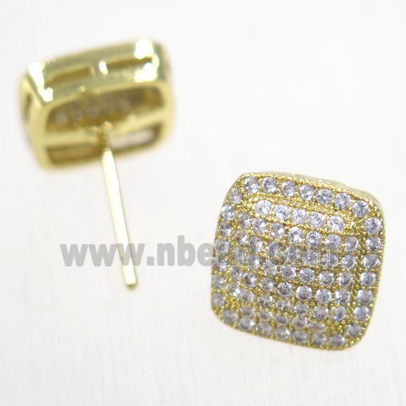 copper square earring studs paved zircon, gold plated