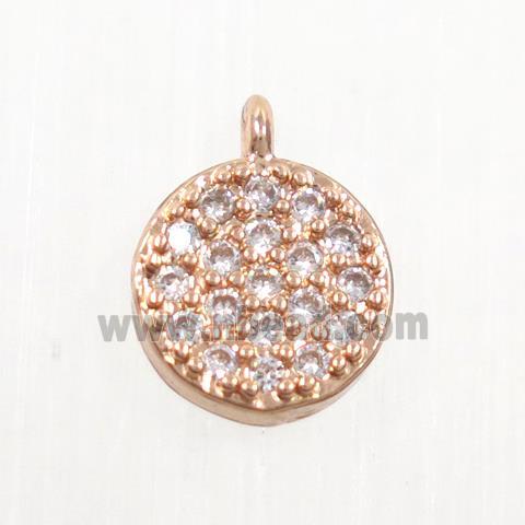 copper button circle pendant paved zircon, rose gold