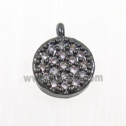copper button circle pendant paved zircon, black plated