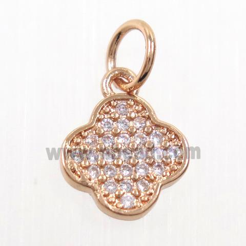 copper pendant paved zircon, four-leaf Clover, rose gold