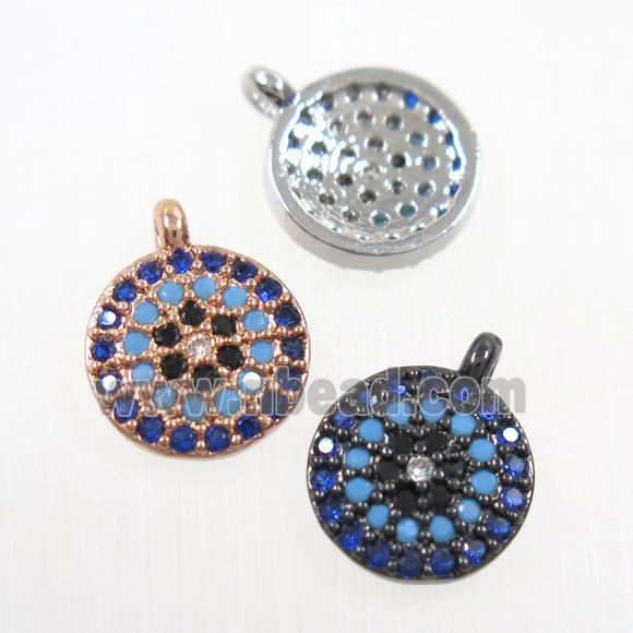 copper button circle pendant paved zircon, mix color