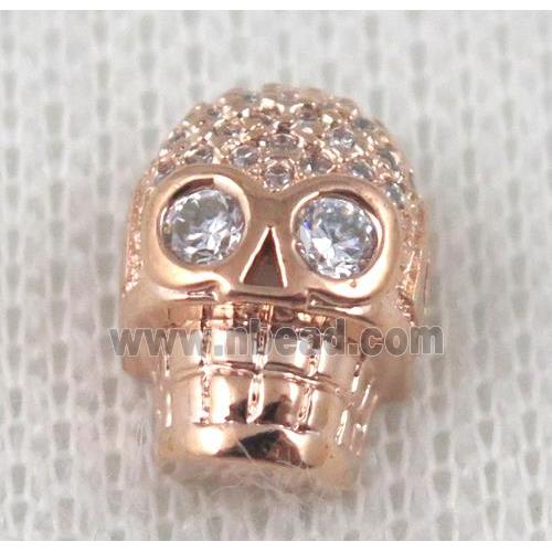copper bead pave zircon, skull, platinum plated