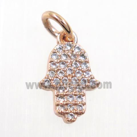copper hamsaHand pendant paved zircon, rose gold