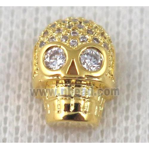 copper bead pave zircon, skull, gold plated