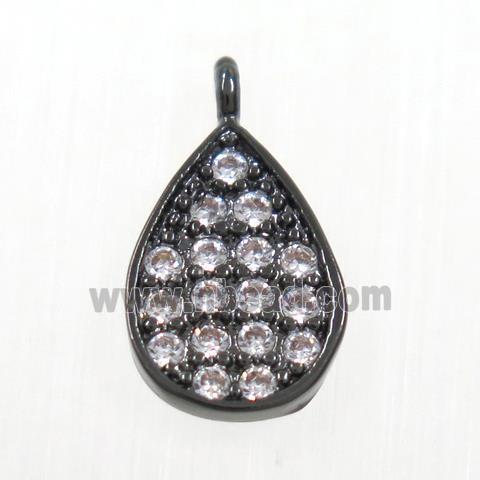 copper teardrop pendant paved zircon, black plated