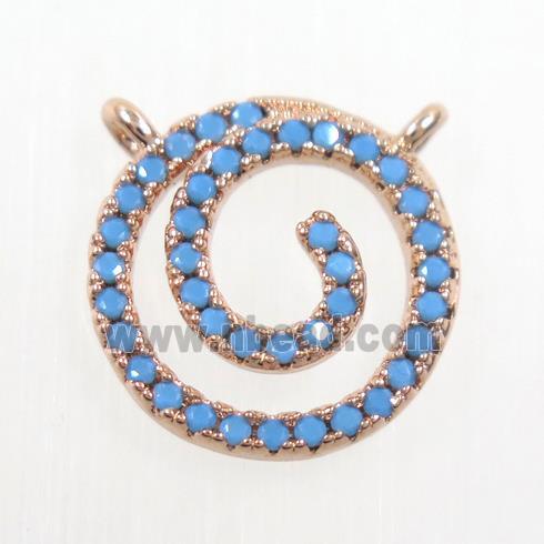 copper circle pendant paved zircon, turq, rose gold