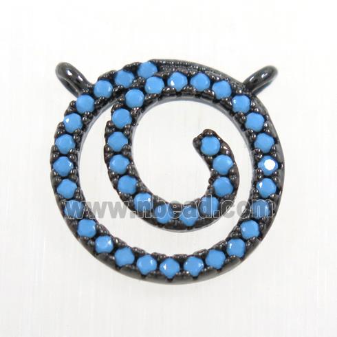 copper circle pendant paved zircon, turq, black plated