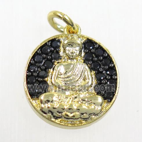 copper buddha pendant paved zircon, gold plated