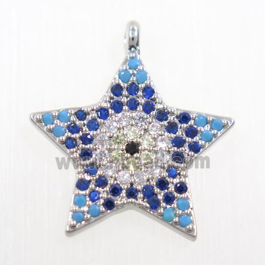 copper star pendant paved zircon, platinum plated