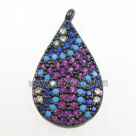 copper teardrop pendant paved zircon, black plated
