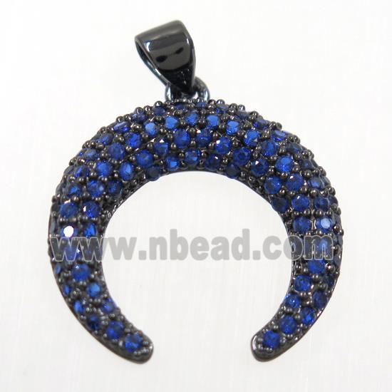 copper crescent pendant paved blue zircon, black plated