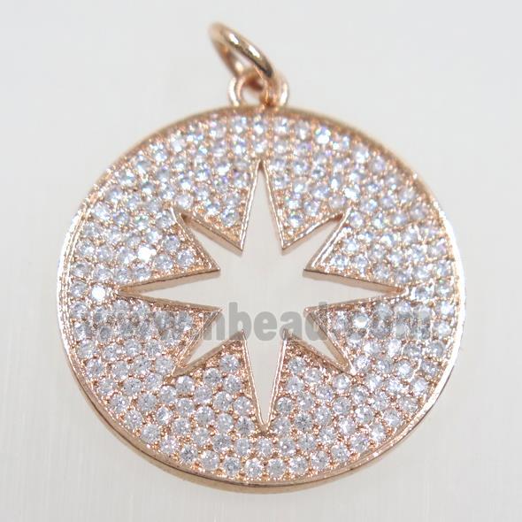 copper button northStar pendant paved zircon, rose gold