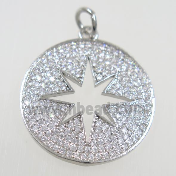 copper button northStar pendant paved zircon, platinum plated