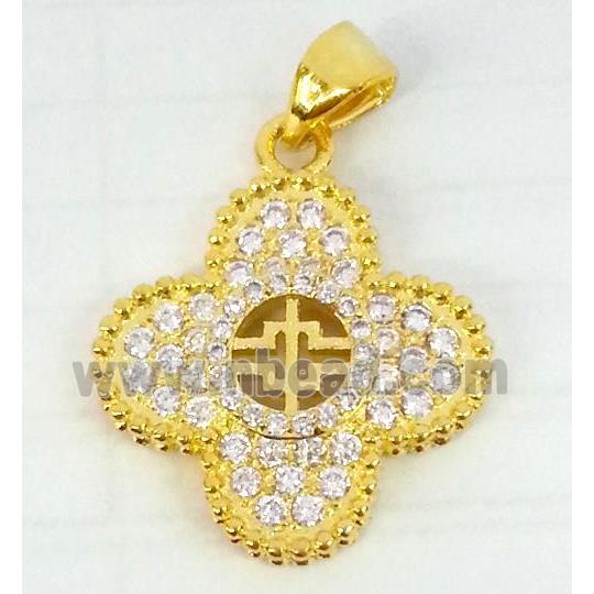 Copper Clover Pendant Pave Zircon Gold Plted