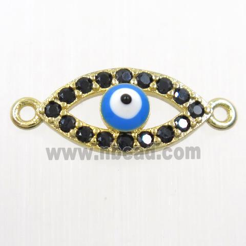 copper connector paved zircon, evil eye, gold plated