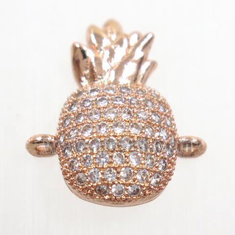 copper Pineapple connector paved zircon, rose gold