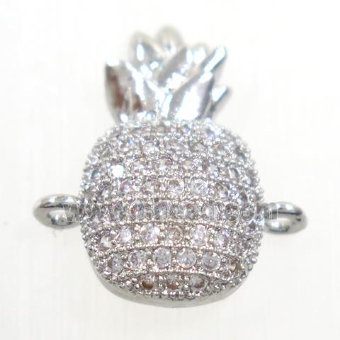 copper Pineapple connector paved zircon, platinum plated