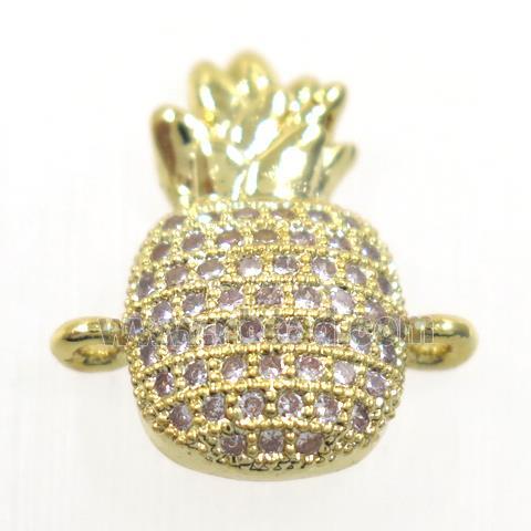 copper Pineapple connector paved zircon, gold plated