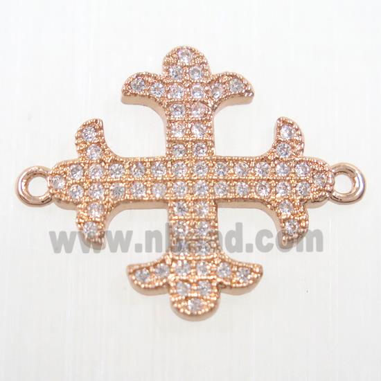 copper Cross connector paved zircon, rose gold