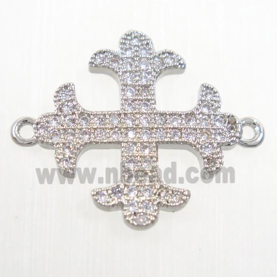 copper Cross connector paved zircon, platinum plated