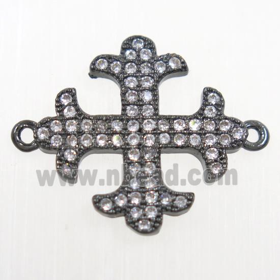 copper Cross connector paved zircon, black plated
